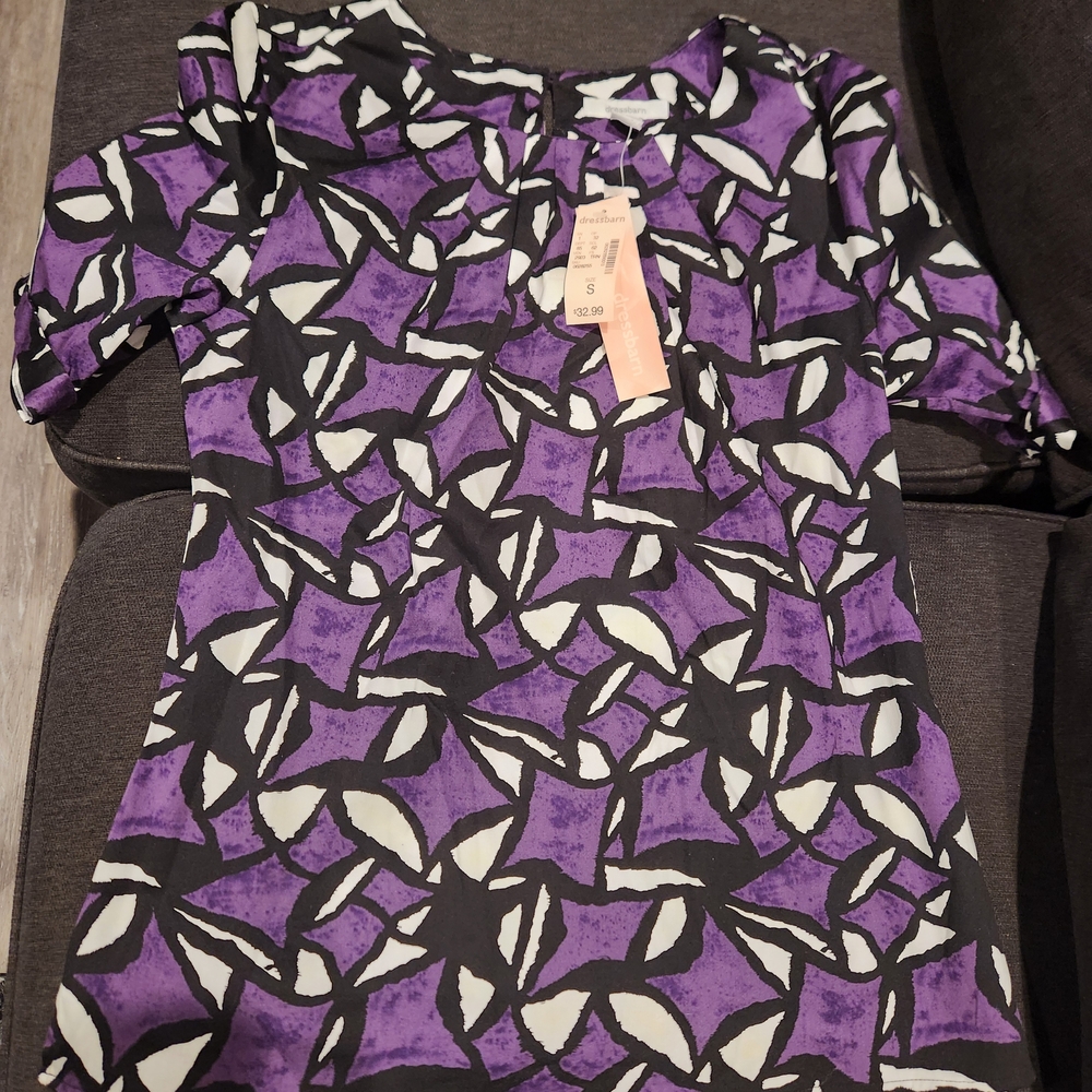 Dressbarn - Purple and Black Patterned Business Casual Shirt - Size Small - NWT